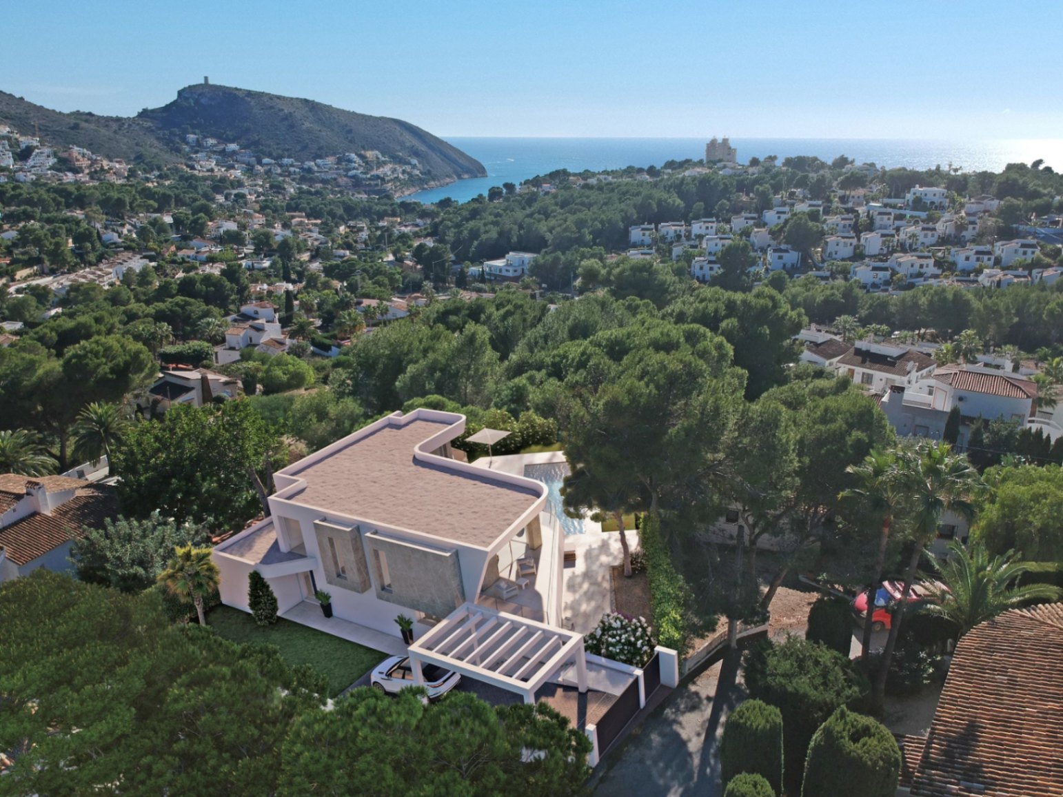 Moderne villa met uitzicht op zee te koop in Moraira